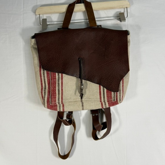MAIA Striped Backpack Leather Flap Boho Chic Travel Messenger Bag‎ - Picture 1 of 11